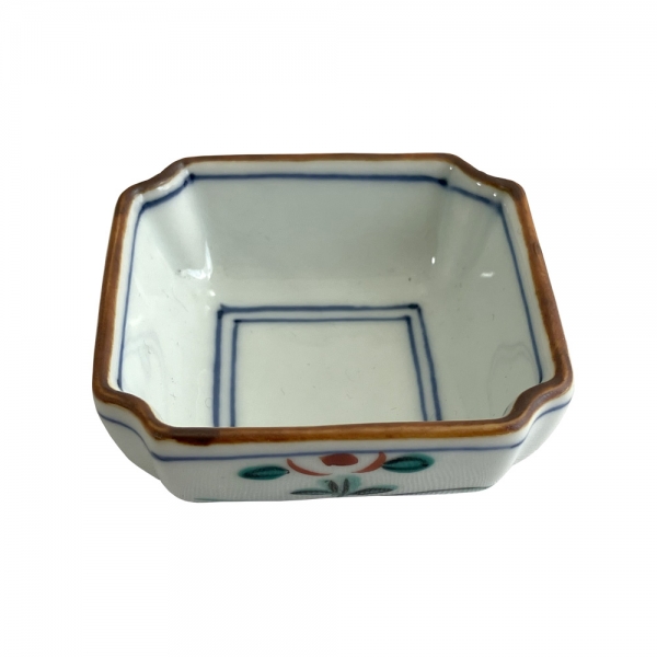 赤絵内呉須線隅切小付